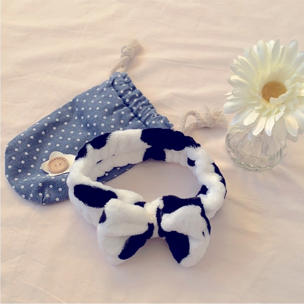 NWOT, Cute cow plush headband, OS, black/white